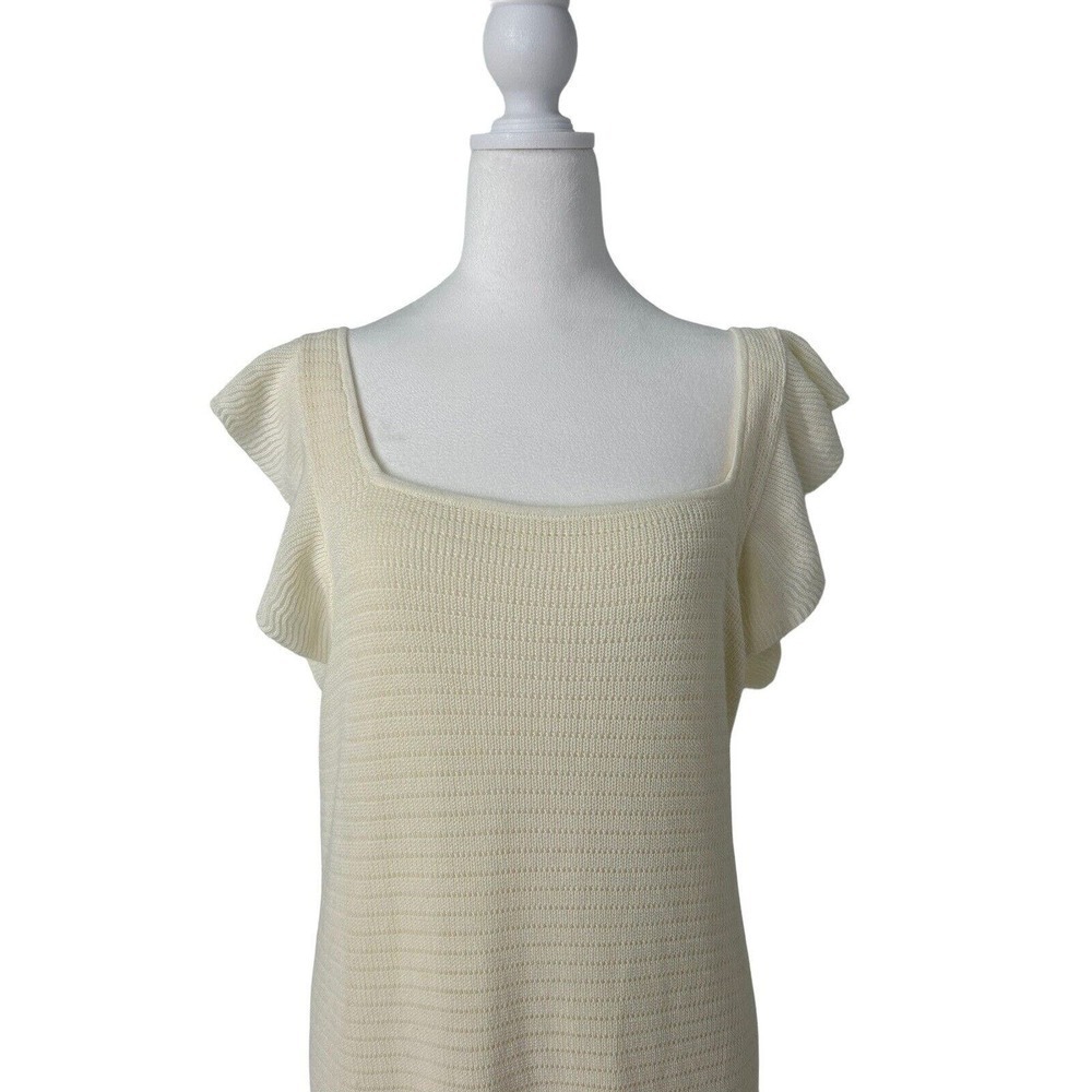 House of Harlow 1960 Cream Knit Ruffle Flutter Sleeve Knee Length Midi Dress L - Picture 7 of 16